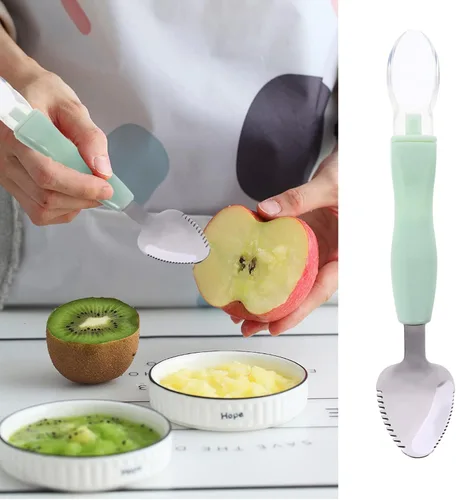 Vista 6 de Kisangel 2 cucharas raspadoras de alimentos para bebés, utensilios de alimentación de silicona de doble cabeza para bebés, cuchara dentada de puré