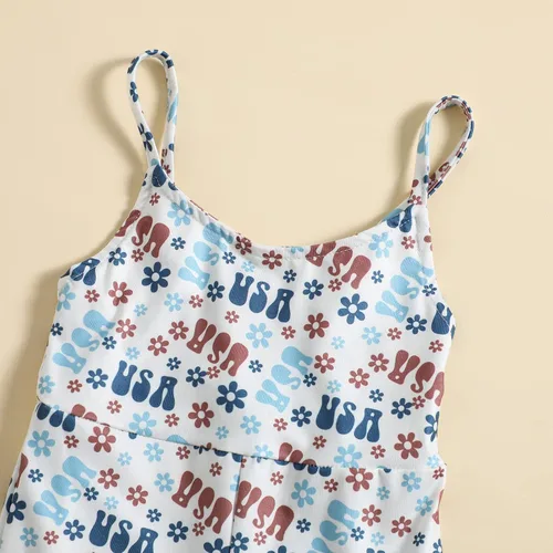 Vista 3 de oneflow Traje de bebé sin mangas para niñas del 4 de julio, enterizo acampanado lindo de Estados Unidos patriótico