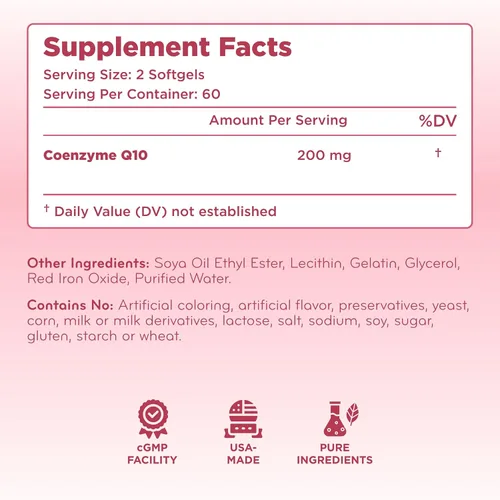 Vista 2 de Cápsulas blandas CoQ10 de 200 mg – Coenzima de absorción rápida Q10 200 mg Potente antioxidante para energía cardíaca y apoyo al envejecimiento