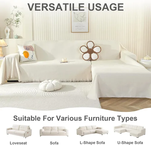 Vista 6 de OstepDecor Funda de Sofá de Chenilla, Fundas de Sofá Beige Lavables, Fundas de Sofá Seccional para Sofá en Forma de L, Funda Manta de Sofá, Fundas