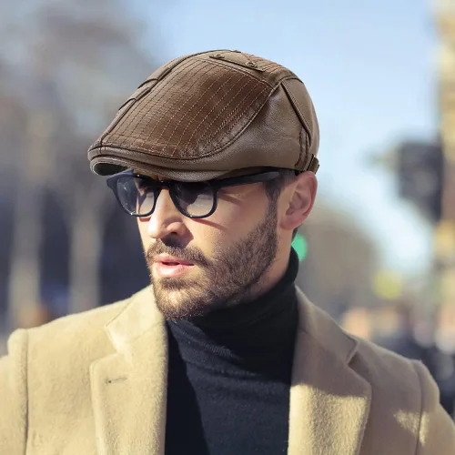 Vista 6 de Sombrero de periódico clásico de piel sintética para hombre, sombrero de hiedra de Gatsby, para conducir, cazar, pescar, para padre y papá