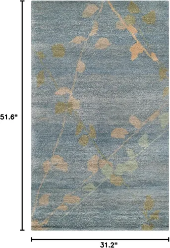 Vista 2 de Martha Stewart Collection by SAFAVIEH MSR5536B - Alfombra decorativa de lana enrejada de 2 pies 6 pulgadas x 4 pies 3 pulgadas, azul/cuarzo MSR5536B