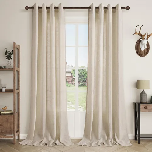 Vista 15 de Cortinas de lino negro para dormitorio y sala de estar de 84 pulgadas de largo, juego de 2 paneles, para habitación de niños, filtro de luz