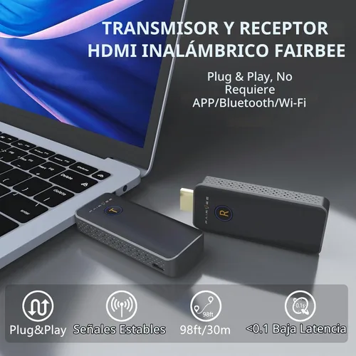 Vista 2 de Transmisor y receptor HDMI inalámbrico, salida de decodificación 4K 1080P, kit extensor inalámbrico HDMI portátil Plug&Play, soporte 5.8G/2.4G
