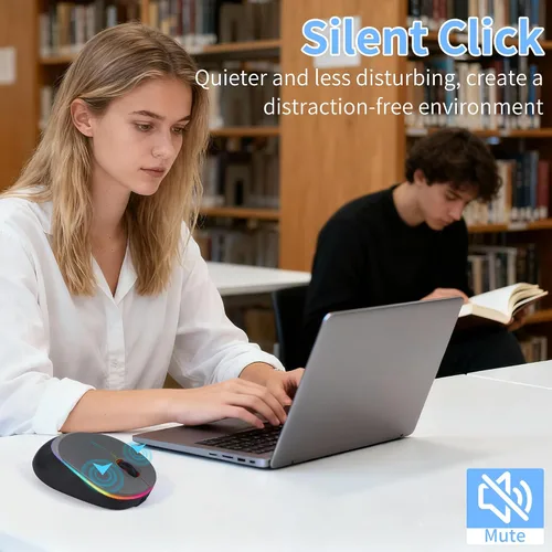 Vista 3 de Ratón ergonómico inalámbrico Bluetooth con luz LED RGB, ratones de computadora portátiles silenciosos recargables de modo dual con receptor USB
