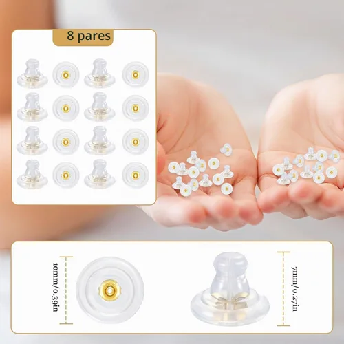 Vista 4 de Parte trasera de aretes para orejas caídas, de silicona de oro de 18 quilates, adecuadas para aretes y aretes pesados, transparentes