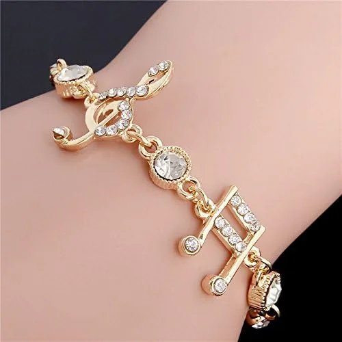 Vista 2 de Regalos de joyería de lujo pulsera de notas musicales de color dorado pulsera con dije de circonita de cristal para mujer
