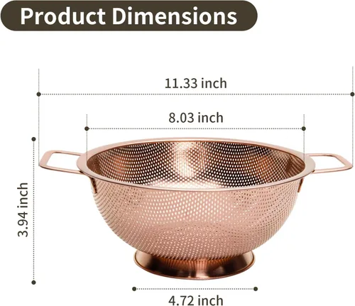 Vista 2 de Colador de 3 cuartos de galón con asa, colador de metal para alimentos para fregadero de cocina, olla de pasta para fideos, verduras y frutas, acero