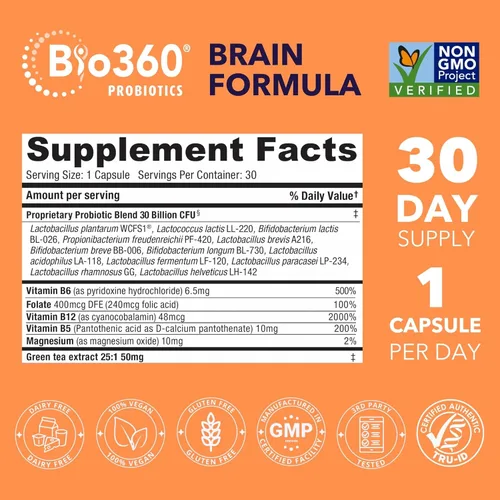 Vista 3 de Bio360 Apoyo cognitivo, 30 suplementos veganos (30 unidades (paquete de 1))
