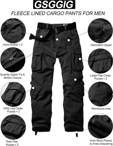 Vista 4 de Pantalones de senderismo con forro polar para hombre, pantalones cargo de camuflaje de invierno, pantalones de esquí de trabajo casuales para hombre