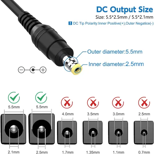 Vista 4 de Cable de alimentación con adaptador de CA de 12 V Compatible with EC Series, 35" 32" 30" 27" 24" 22" 20" 19" 15" 13.5", E225W E205W E248W Models