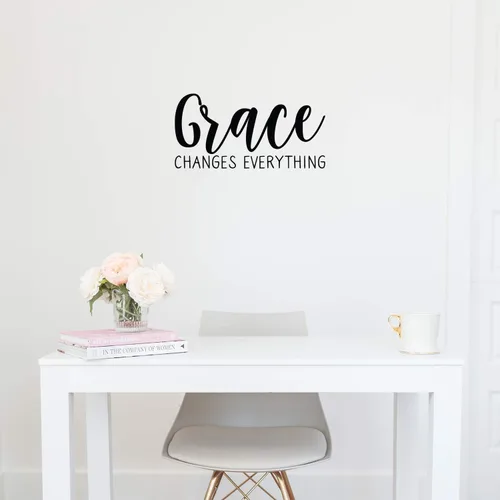 Vista 2 de Calcomanía de vinilo para pared, Grace Changes Everything, 11 x 22 pulgadas, moderna, minimalista, bonita, con cita cursiva para el hogar