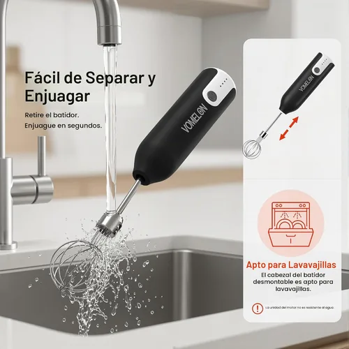 Vista 6 de Batidora de mano eléctrica con varillas Batidora de huevos recargable inalámbrica de mano con 2 cabezas de mezcla de acero inoxidable Batidora