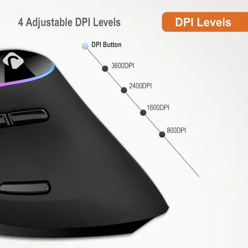Vista 4 de J-Tech Digital Mouse ergonómico con conexión con cable, reposamanos extraíble, botones de pulgar, 800, 1200, 1800, 3200 DPI compatible con Windows