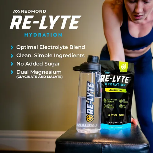 Vista 3 de Redmond Re-Lyte Mezcla de bebidas con electrolitos, lima limón, paquete de 30 barras