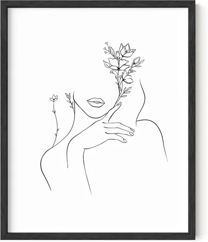 Vista 35 de HAUS AND HUES Arte de pared minimalista - Dibujo moderno de líneas abstractas, impresión de boceto femenino simple, obra de arte para el hogar