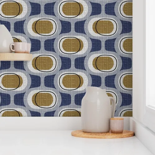 Vista 8 de Spoonflower Orbs Navy Brown Mid Peel and Stick Removable Wallpaper Sample 12" x 24" 1950S 1960S 1970S Retro Circles Artistic Self-adhesive