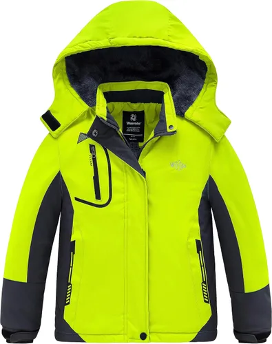 Vista 7 de Wantdo - Chaqueta impermeable para niñas, con capucha, de invierno con forro polar, para la nieve, resistente al agua, ropa exterior Rojo rosa