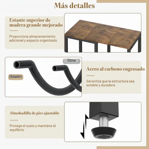 Vista 4 de VINAEMO Soporte para Jarra de Agua de 5 Galones, Soporte para Jarra de Agua de 3 Niveles con Tablero de Madera Extendido, Soporte de Almacenamiento