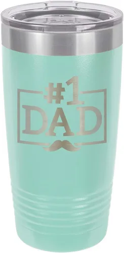 Vista 16 de NÚMERO 1 DAD-B BLUE Vaso de bebida de 20 oz con pajita Taza de viaje grabada con láser Comparar con Yeti Rambler Idea de regalo papá