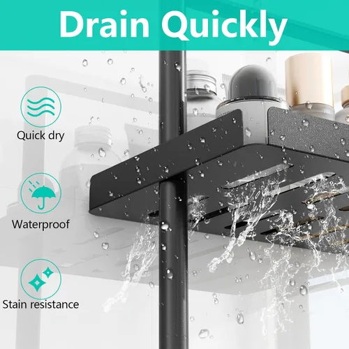 Vista 4 de STWWO Organizador de encimera de baño de 3 niveles, organizador de tocador para estante de esquina de baño, organizador de ducha de metal con asa