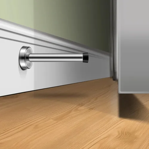 Vista 2 de Tope de puerta, paquete de 2, tope de puerta largo, 6 pulgadas, grande, moderno, de metal cepillado, con punta de goma silenciosa, protector