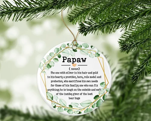 Vista 3 de Adorno de sustantivo de Papaw – Adorno de Navidad para Papaw – Adorno del Día del Padre – Regalos de Papaw – Definición de Papaw – Recuerdo impreso