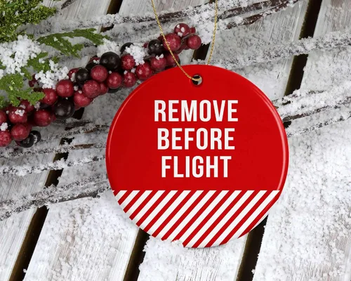 Vista 2 de Adorno de advertencia de avión para quitar antes del vuelo, adorno navideño para árbol de Navidad, adorno navideño para él, esposa, marido, impreso