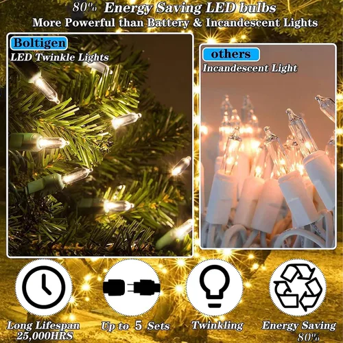 Vista 5 de 100 luces LED parpadeantes suaves, luces de Navidad centelleantes lentas, 50 de 100 luces parpadeantes, brillo suave impermeable, certificado UL, 29