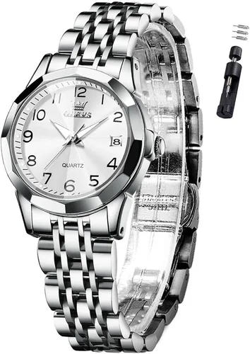 Vista 9 de Relojes de pulsera OLEVS para mujer, reloj pequeño de acero inoxidable para mujer, reloj de moda analógico de cuarzo para damas Classic Elegant Azul