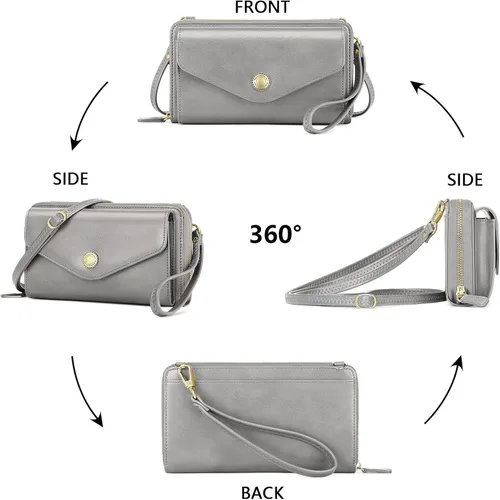 Vista 2 de Peacocktion Cartera para mujer con RFID, cartera cruzada de gran capacidad, 2 correas