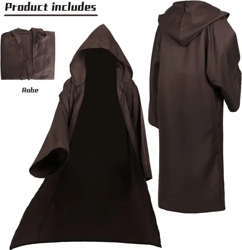 Vista 6 de Hqroidd Jedi - Bata de caballero con capucha para hombre, capa para adultos, para carnaval, Navidad, Halloween, cosplay