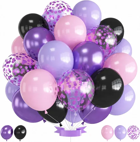 Vista 10 de Globos Negros y Naranjas de 12 Pulgadas, Globos de Confeti Negro Naranja Plateado, Globos de Halloween Trick or Treat para Niños y Hombres Negro