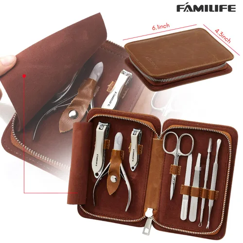 Vista 4 de FAMILIFE Kit de manicura profesional 8 piezas y herramienta para uñas encarnadas, 2 piezas, acero inoxidable, plata