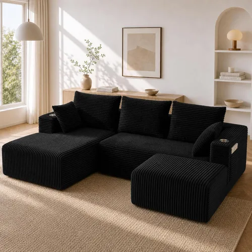 Vista 17 de Sofá modular modular en forma de U de 103 pulgadas con 2 otomanas Negro