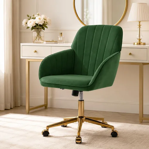 Vista 11 de Silla de tocador de maquillaje de terciopelo beige con ruedas