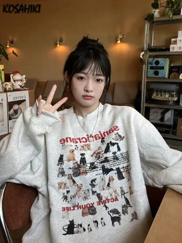 Vista 2 de Sudadera gráfica con cuello redondo para mujer, sudadera de gran tamaño para mujer, ropa Y2K