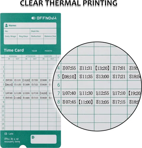 Vista 3 de OFFNOVA Tarjetas térmicas de tiempo para empleados, tarjetas perforadoras mensuales de doble cara, 3.3 x 7.3 pulgadas, detección automática