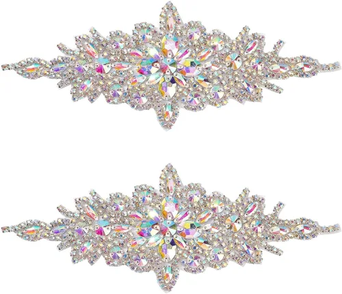 Vista 14 de FINGERINSPIRE 12 diamantes de imitación de cristal en forma de hoja - 6 estilos de apliques de cristal brillante con fijación en caliente, hojas 12