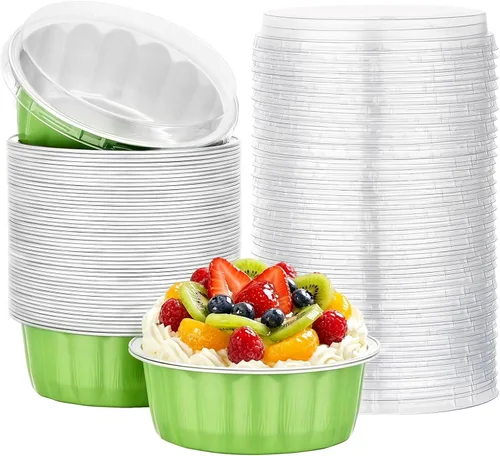Vista 83 de Beasea Disposable Ramekins with Lids, 50 Pack 8oz 235ml Aluminum Foil Baking Cups with Lids, Aluminum Creme Brulee Ramekins Muffin Cupcake Pudding