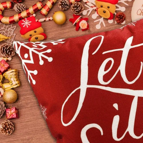 Vista 4 de HOMMES Juego de 4 fundas de almohada navideñas de 18 x 18 pulgadas, decoración de invierno, de tela de algodón y lino, para decoración de sofá