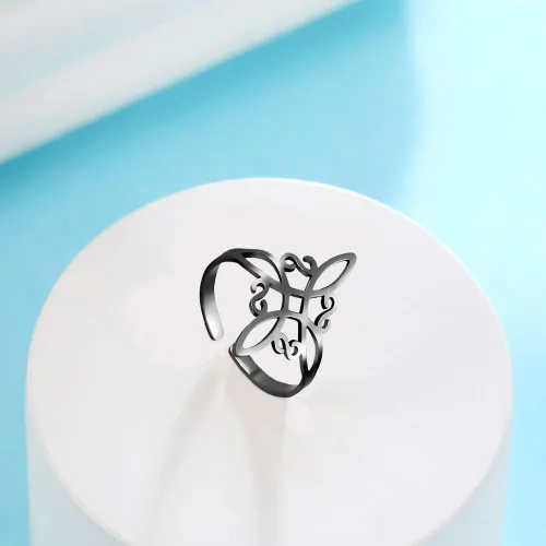 Vista 23 de UNIFT Anillo de nudo de bruja para mujer, de acero inoxidable, estilo geométrico, elegante, elegante, irlandés, nudo celta, ajustable, anillo