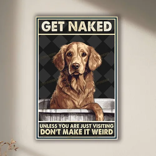Vista 2 de Impresiones en lienzo de arte abstracto para pared, diseño de oso Get Naked Unless You are Just Visiting Don't Make It Weird Golden Retriever