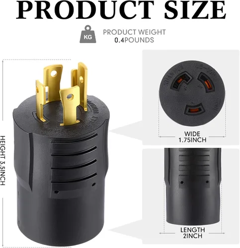Vista 7 de Kanayu Adaptador para Generador y Soldador Compatible con NEMA L14-30P a L6-30R, Enchufe Macho de 4 Clavijas de 30A a Receptáculo Hembra de Bloqueo