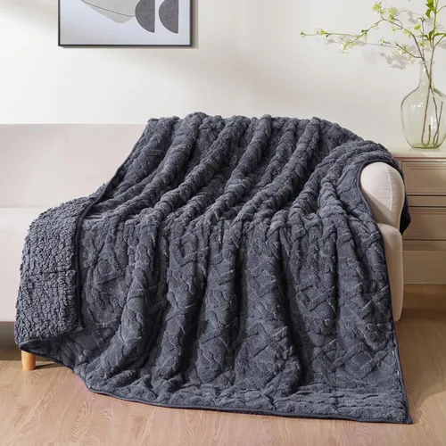 Vista 18 de Uttermara Manta pesada para adultos, manta pesada tamaño Queen con forro polar reversible de terciopelo suave y brillante y acogedor sherpa cálido