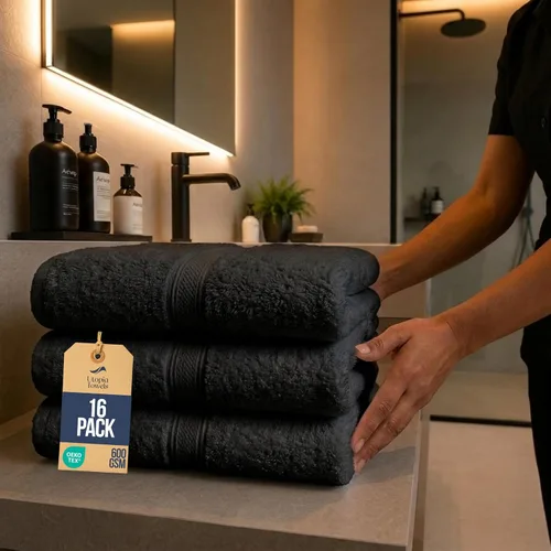 Vista 32 de Toallas de baño de algodón de lujo de 700 GSM (4 unidades, 27 x 54 pulgadas) por Utopia, Beige Premium Lightweight Ring Spun Cotton Towels