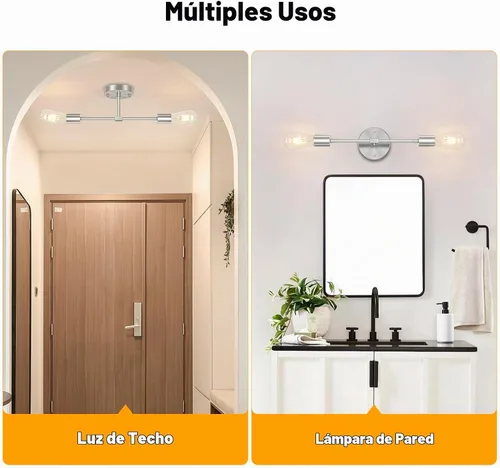 Vista 3 de FadimiKoo 2 lámparas de níquel cepillado para tocador de baño, iluminación plateada para baño sobre espejo, moderna iluminación de pared