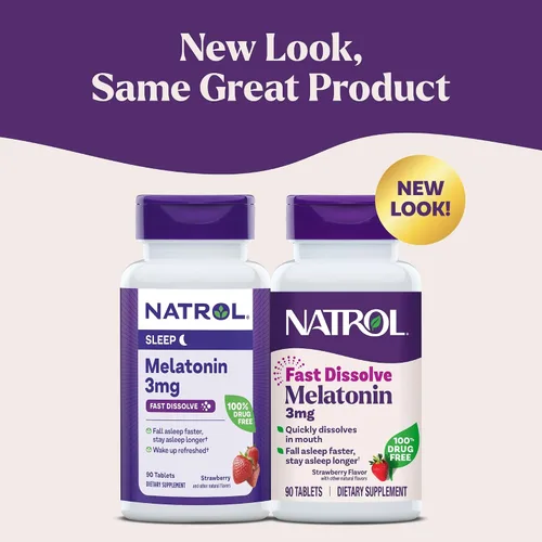 Vista 2 de Natrol Melatonina de disolución rápida de 3 mg, suplementos de melatonina para un sueño reparador, apoyo para el sueño para adultos, 90 tabletas