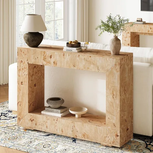 Vista 12 de AMERLIFE Mesa consola de madera Burl de 63 pulgadas con 2 cajones de Marrón
