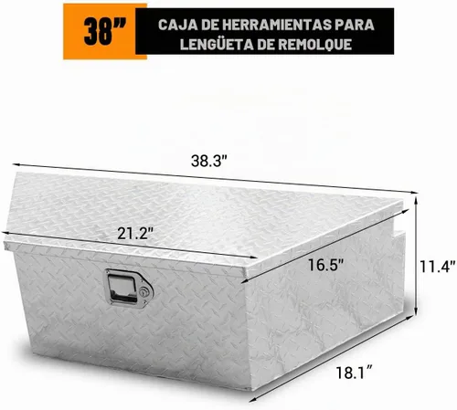 Vista 2 de Caja de herramientas de aluminio de 38" con lengüeta para remolque de alta resistencia, caja de herramientas para cama de camión con llaves